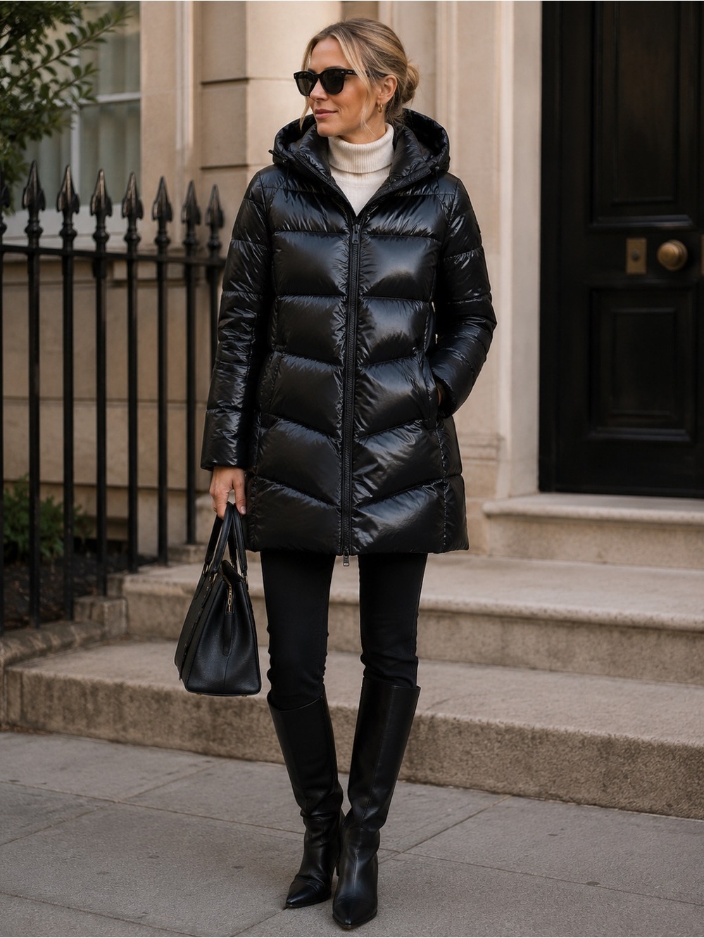 Woolrich Black Glossy Birch Down Packable Puffer Jacket XS Hooded Coat